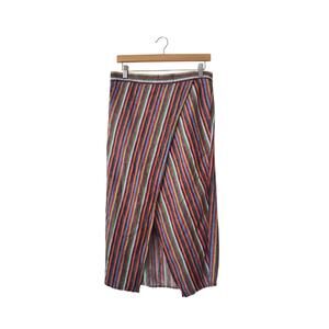 Madewell Overlay Midi Skirt Linen/Cotton in Rainbow Stripe Size Large